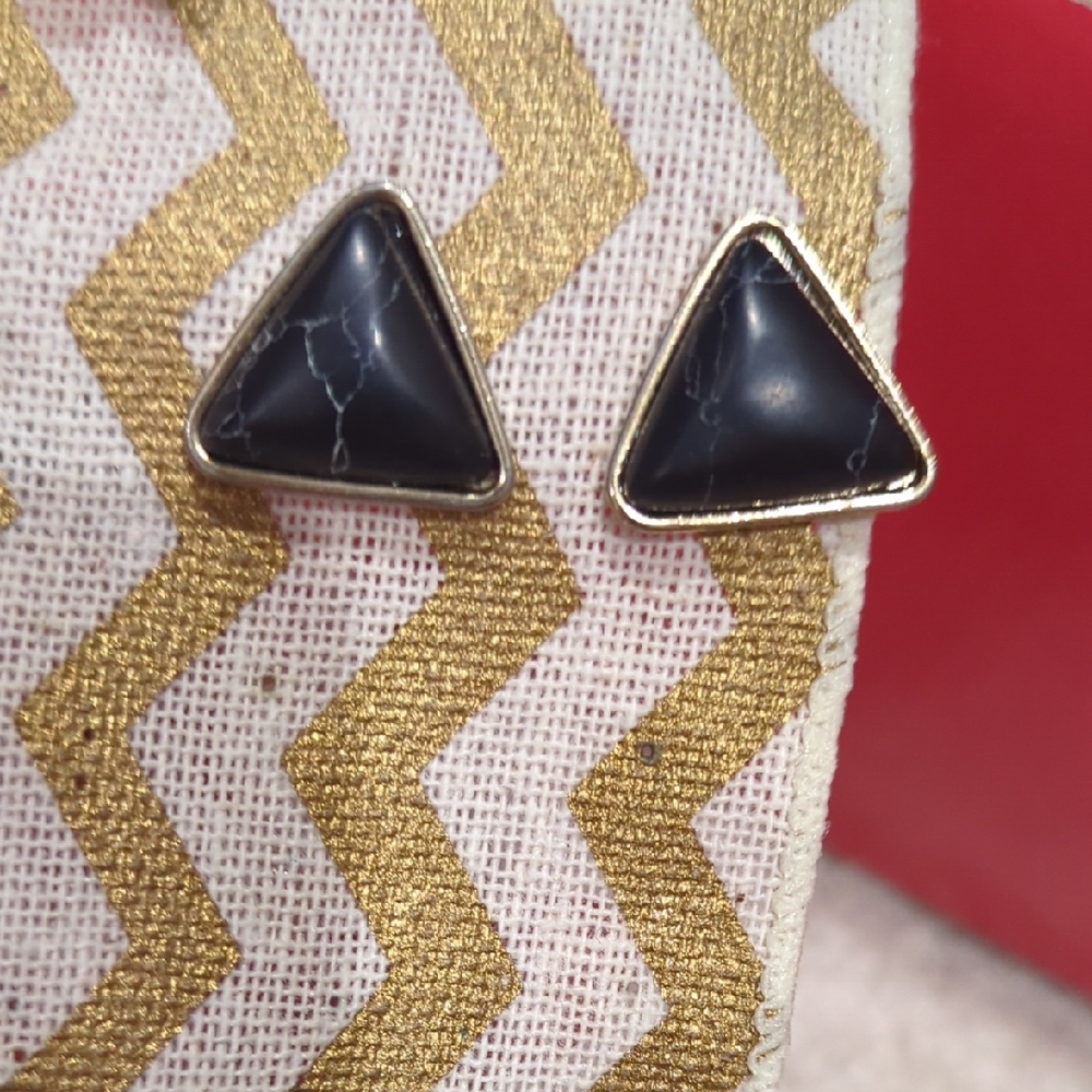Chic Black Triangle Earrings with Gold Trim